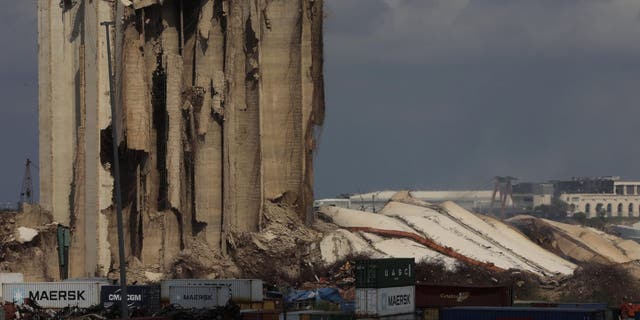 A general view shows the northern collapsed section of the silos in the Port of Beirut, on August 23, 2022 in Beirut, Lebanon.