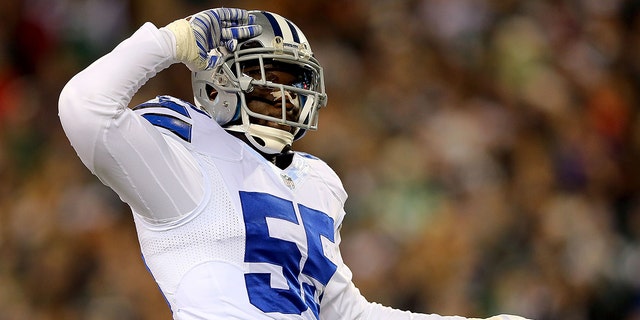 Rolando McClain of the Dallas Cowboys reacts during the game against the Philadelphia Eagles at Lincoln Financial Field, Dec. 14, 2014, in Philadelphia, Pennsylvania.