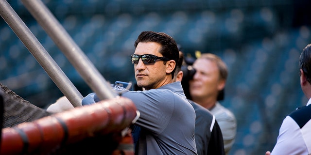 General manager Mike Hazen of the Arizona Diamondbacks watches batting practice during a postseason workout at Chase Field Oct. 2, 2017, in Phoenix, Ariz. 