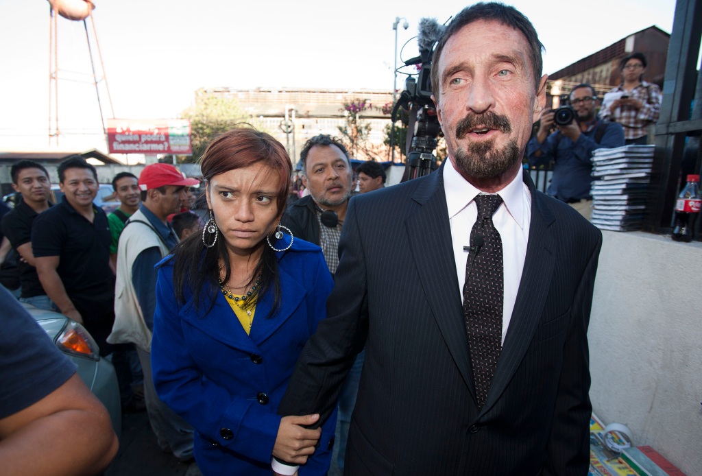 McAfee was in a committed relationship with Samantha Herrera of Belize. They fled the nation together in 2012.