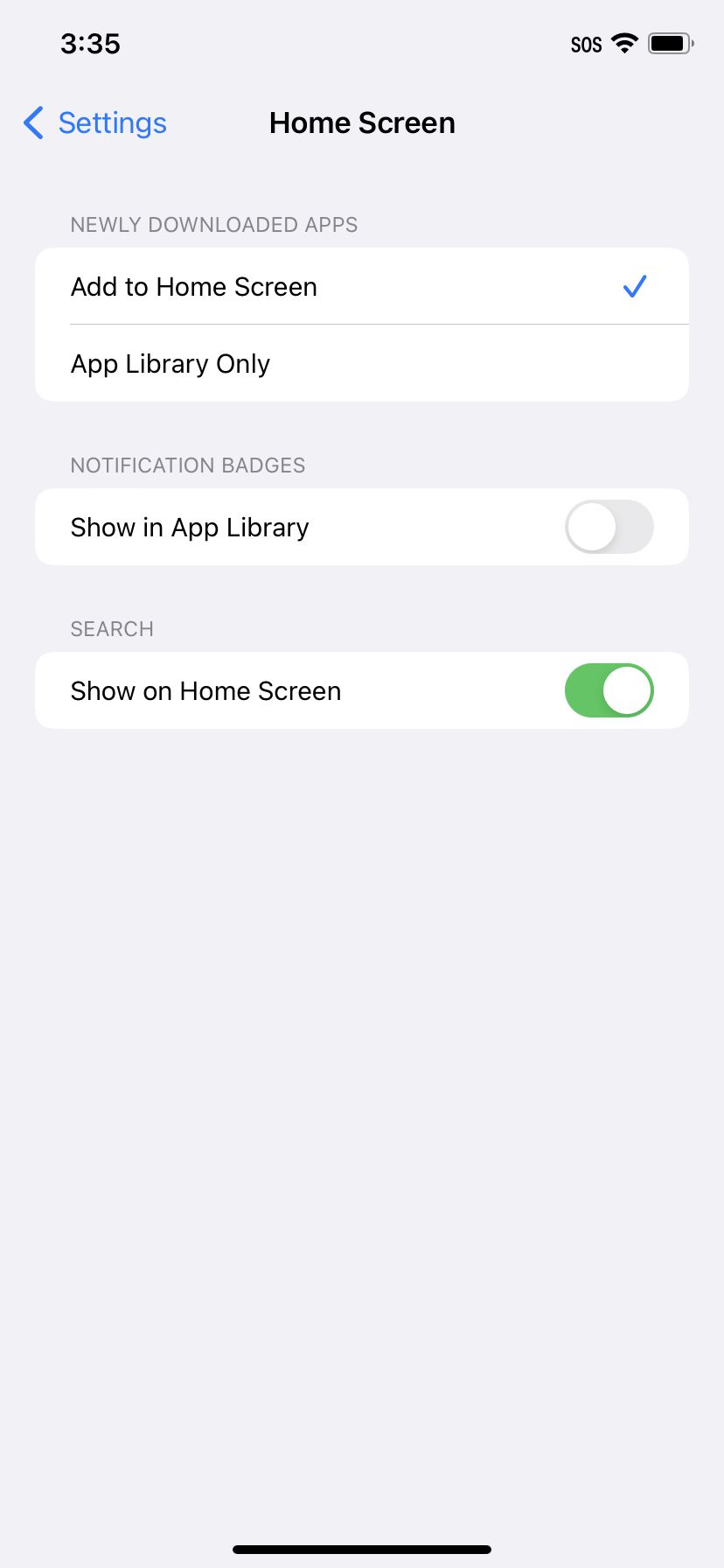 Home Screen settings