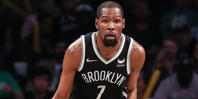 Apr 23, 2022; Brooklyn, New York, USA; Brooklyn Nets forward Kevin Durant (7) at Barclays Center.