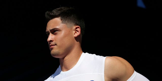 Matt Araiza #19 of the Buffalo Bills takes the field during practice on August 05, 2022 in Orchard Park, New York.