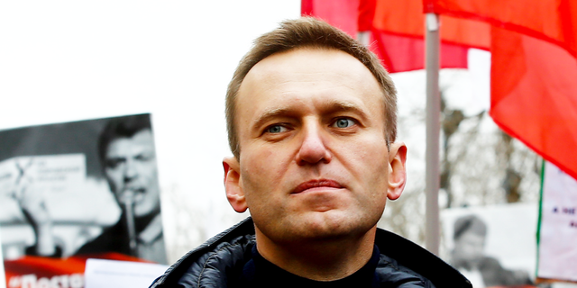 Russian opposition leader Alexei Navalny takes part in a march at Strastnoy Boulevard in memory of Russian politician and opposition leader Boris Nemtsov on his 4th death anniversary in Moscow, Russia on Feb. 24, 2019. 