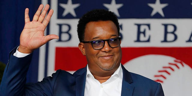 Hall of Famer Pedro Martinez is introduced during the Baseball Hall of Fame induction ceremony at Clark Sports Center on September 08, 2021 in Cooperstown, New York.