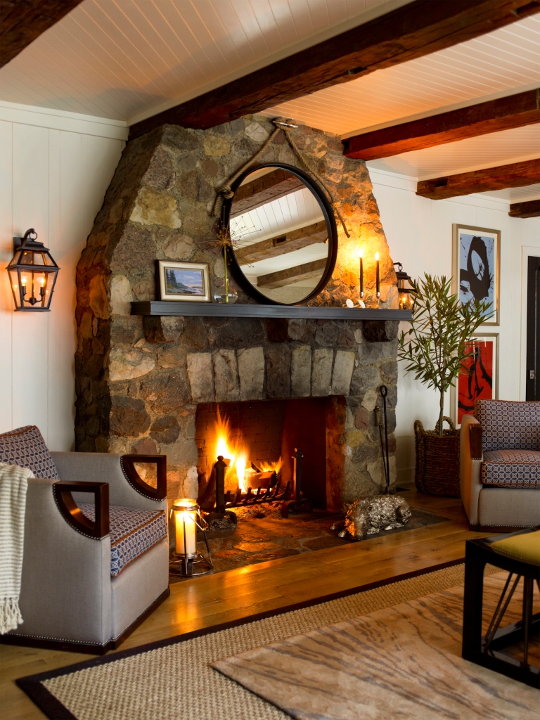 A cozy woodburning fireplace.