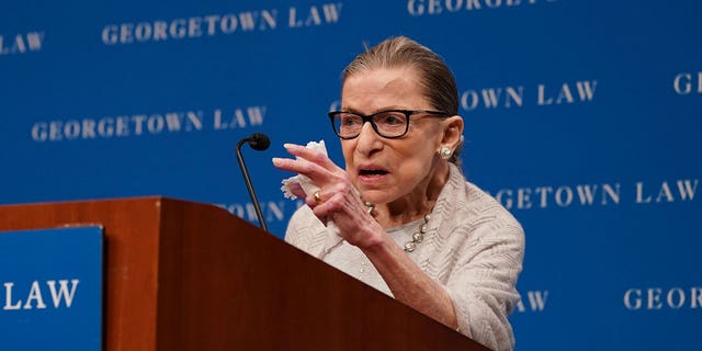 U.S. Supreme Court Justice Ruth Bader Ginsburg delivers remarks during a discussion hosted by the Georgetown University Law Center in Washington, D.C., Sept. 12, 2019.