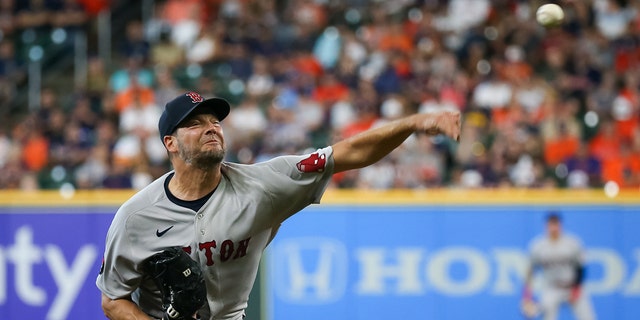 Boston Red Sox starting pitcher Rich Hill throws a pitch in the bottom of the second inning against the Boston Red Sox, Aug. 3, 2022, at Minute Maid Park in Houston, Texas.