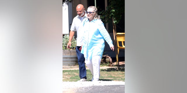 A Casual Looking Hillary Clinton spotted having lunch with friends in The Hamptons.