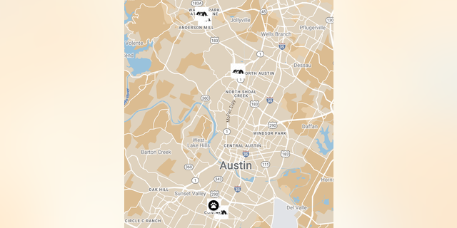 A draft of the map Jamie Hammonds is working on to document homeless encampments in Austin. 