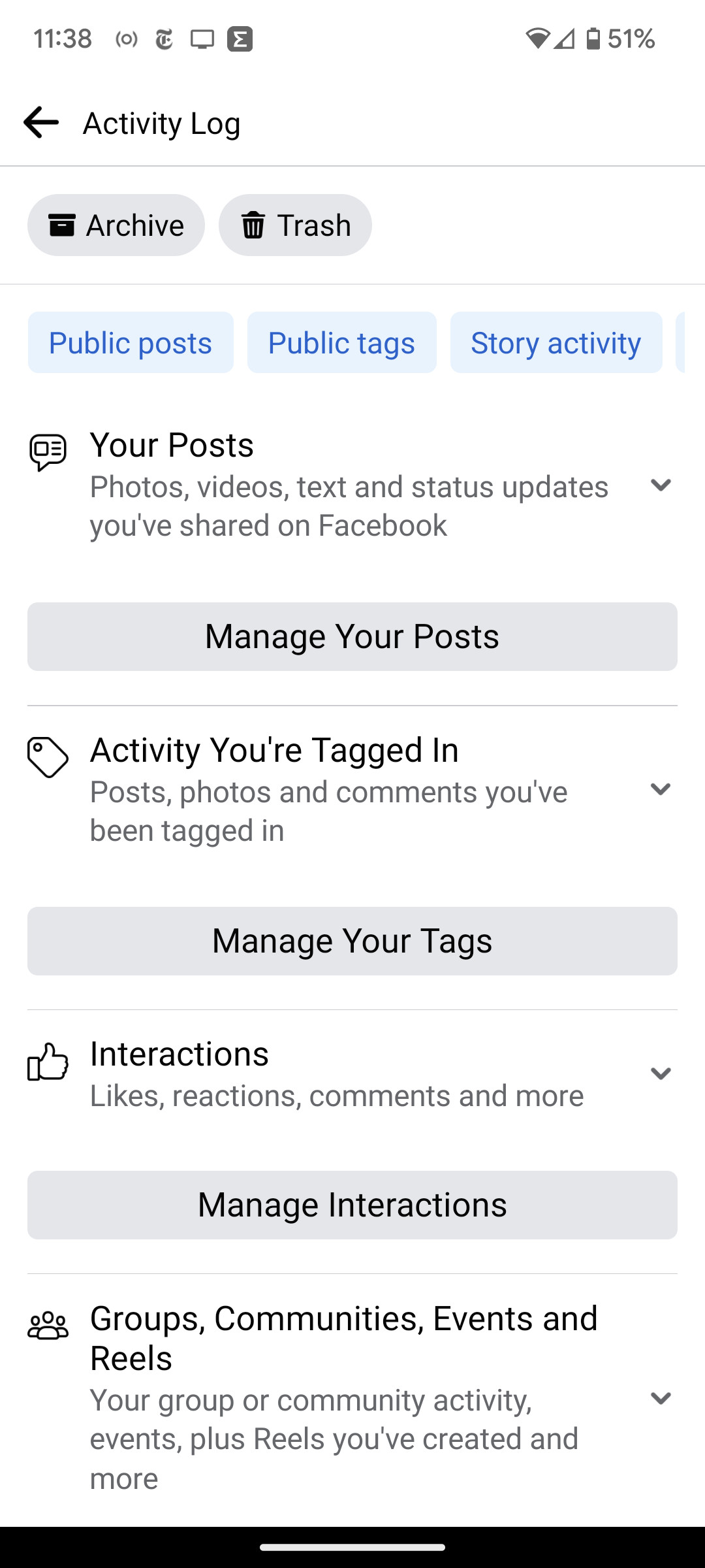 Facebook Activity Log