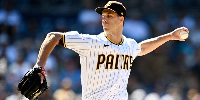 Padres' Taylor Rogers throws against the Seattle Mariners, July 5, 2022, at Petco Park in San Diego, California.