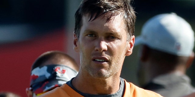 Tampa Bay Buccaneers quarterback Tom Brady, #12, at Advent Health Training Complex In Tampa, Florida, July 27, 2022.