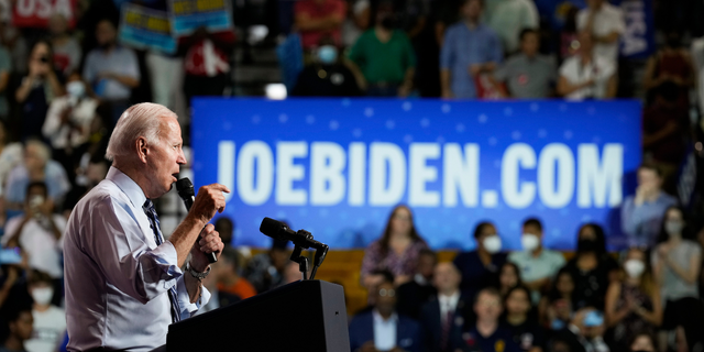 U.S. President Joe Biden speaks during a rally hosted by the Democratic National Committee (DNC) at Richard Montgomery High School on August 25, 2022 in Rockville, Maryland. 