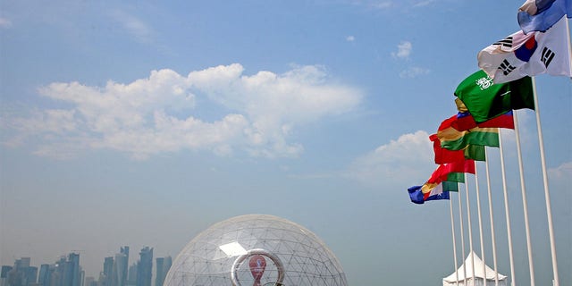 A general view shows the dome covering the Qatar 2022 FIFA World Cup countdown clock in Doha on August 10, 2022. - The World Cup's start will be brought forward by a day to allow hosts Qatar to play the opening game, sources told, just over three months before the competition gets underway. Qatar will now play Ecuador on November 20, 24 hours earlier than planned, in a move that FIFA's ruling council was expected to confirm soon, according to sources with knowledge of the matter. 