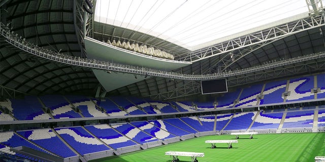 General view of the Al Janoub Stadium, one of the eight venues to host the FIFA World Cup 2022 in Qatar. The stadium was designed by British-Iraqi architect Zaha Hadid, and is located near the former fishing town of Wakrah in Qatar. On July 4, 2022 in Doha, Qatar. 