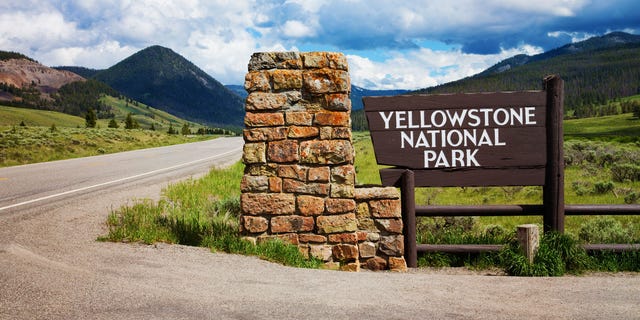 The entrance to Yellowstone National Park in Wyoming. 