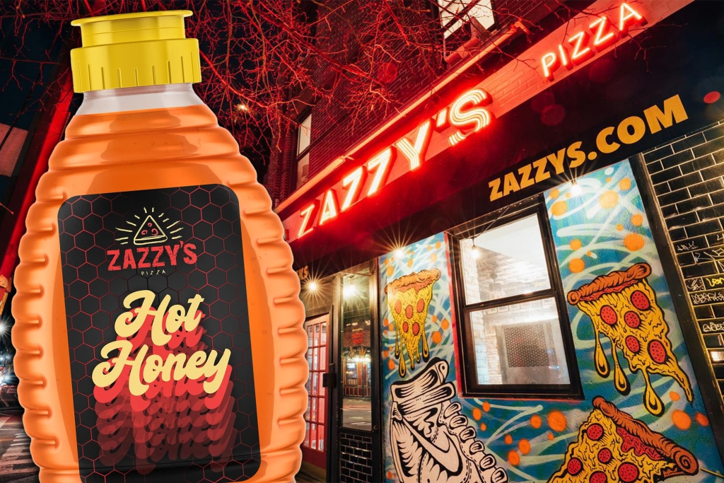 After the cutely branded bottles of honey (above) kept getting stolen from trendy Zazzy's Pizza, the owner ditched them for "refill bottles that are too clumsy and ugly to steal."