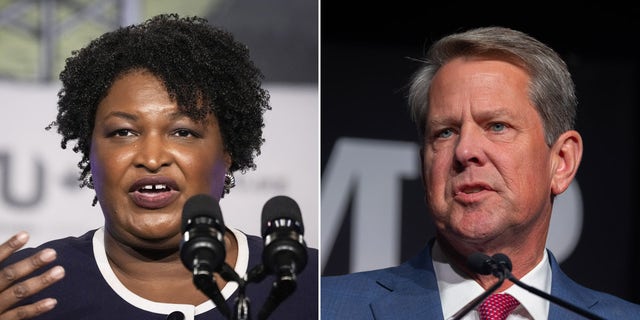 Democratic nominee Stacey Abrams (L) and Republican Georgia Gov. Brian Kemp (R)