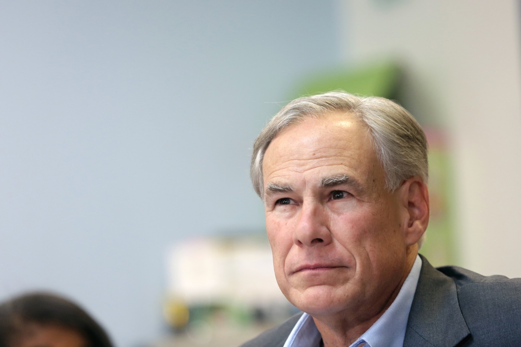 Greg Abbott, governor of Texas, during a news conference following a roundtable discussion in Dallas, Texas, US, on Thursday, Aug. 11, 2022. 