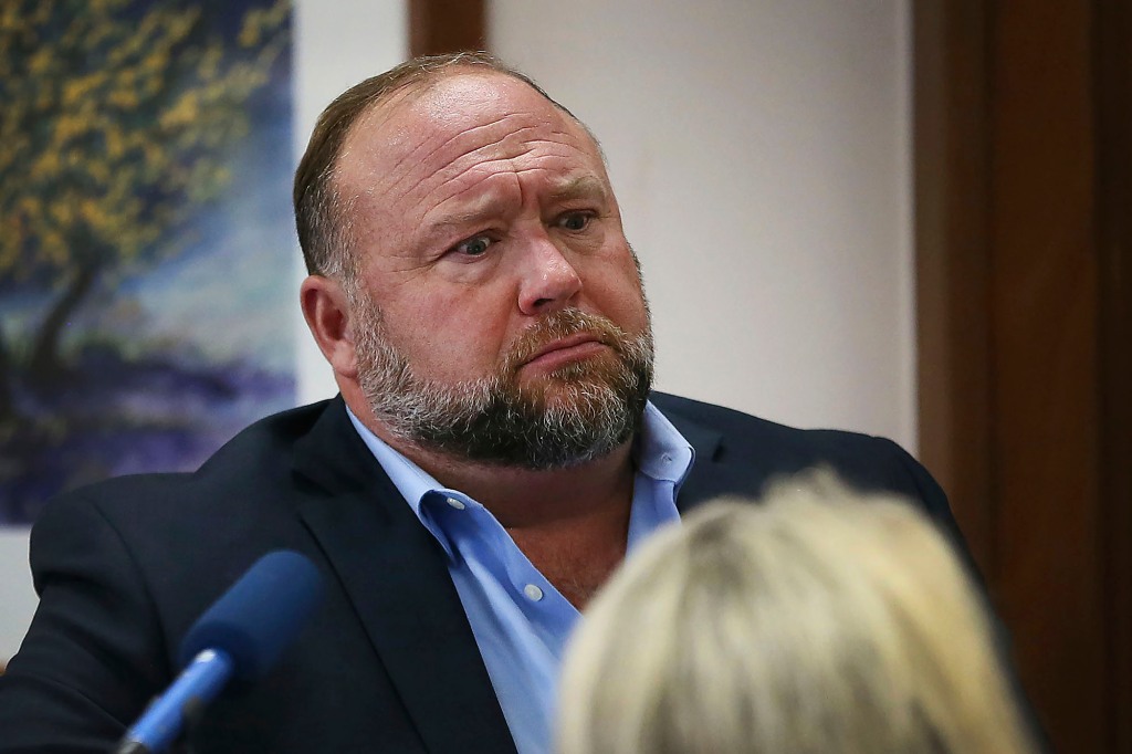 Alex Jones gives evidence in his losing court battle.