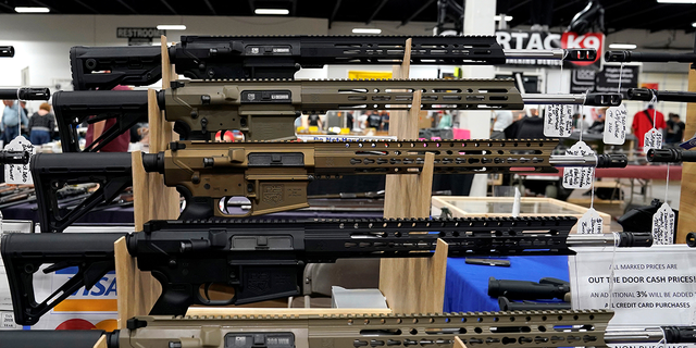 AR-15 rifles are displayed for sale at the Guntoberfest gun show in Oaks, Pennsylvania, U.S., October 6, 2017.