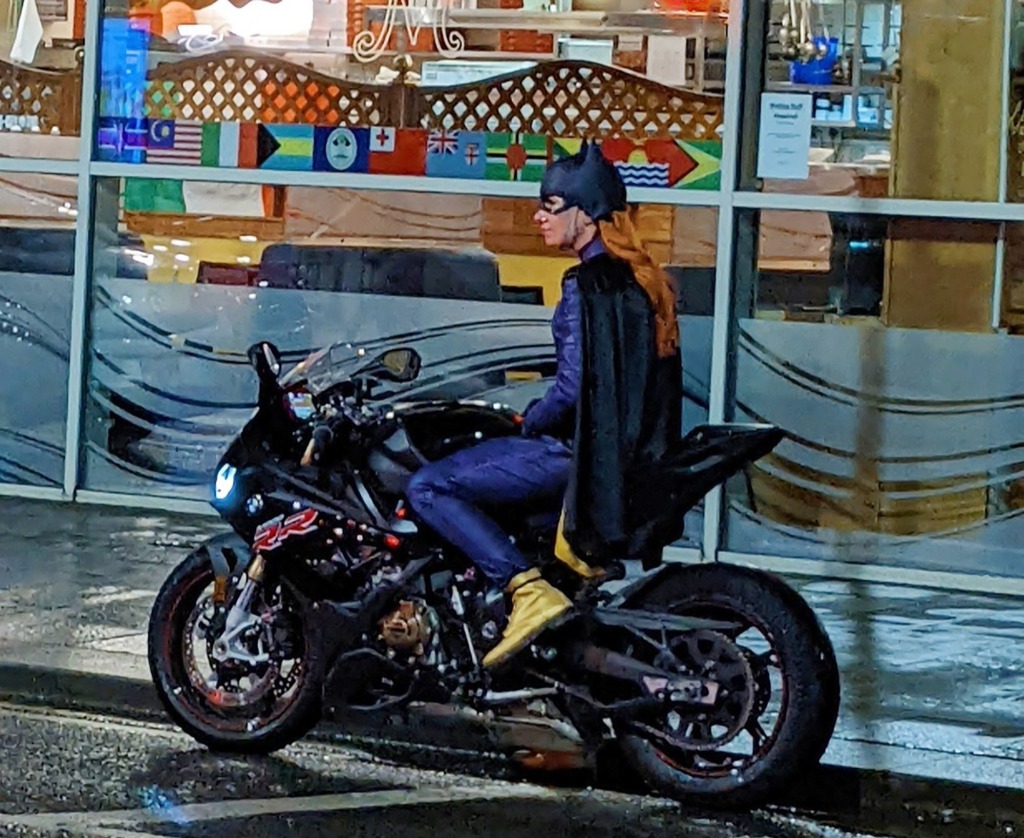 Leslie Grace and Brendan Frasers stunt doubles were spotted on a late night bike chase shoot.