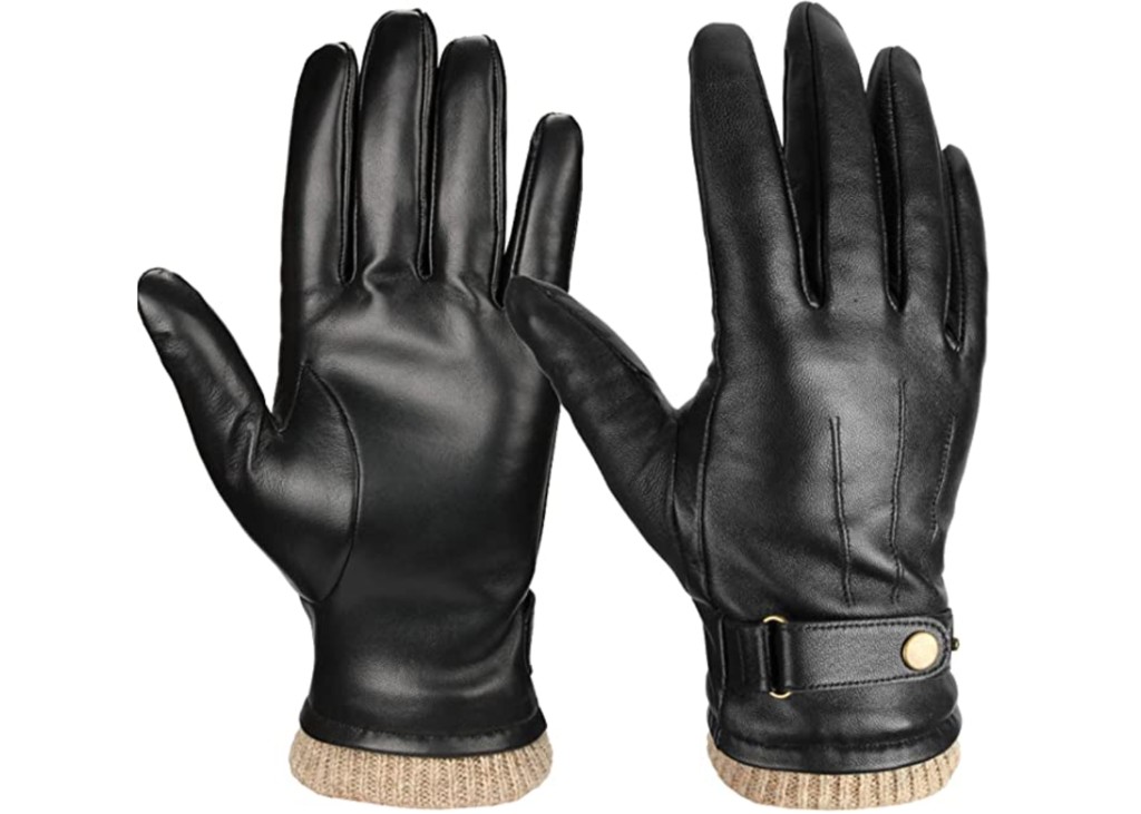 Ozero Men’s Nappa Leather Cashmere Touchscreen Gloves