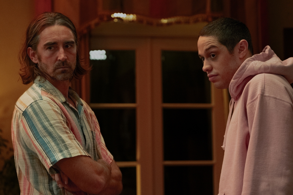 Lee Pace, left, and Pete Davidson are caught in a murder mystery in "Bodies Bodies Bodies." 