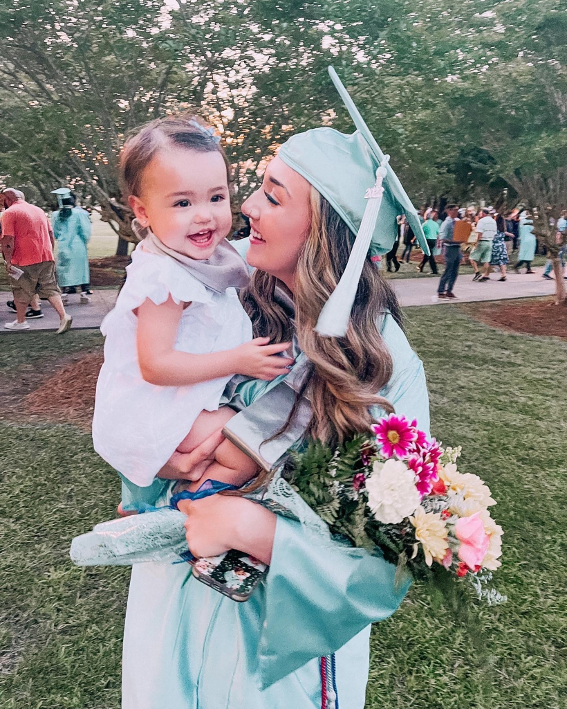 Cadyn Potvin, one of the active teen moms on TikTok, poses with her daughter at her high school graduation in June. 