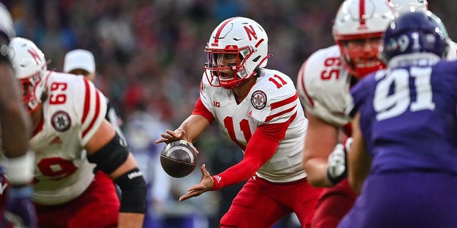 Nebraska Cornhuskers quarterback Casey Thompson is shown during the Aer Lingus College Football Classic 2022 matchup between Nebraska and the Northwestern Wildcats at Aviva Stadium in Dublin.