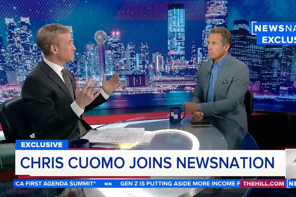 A photo of Chris Cuomo on Dan Abrams' show where he broke the news that he will join NewsNation in the fall.