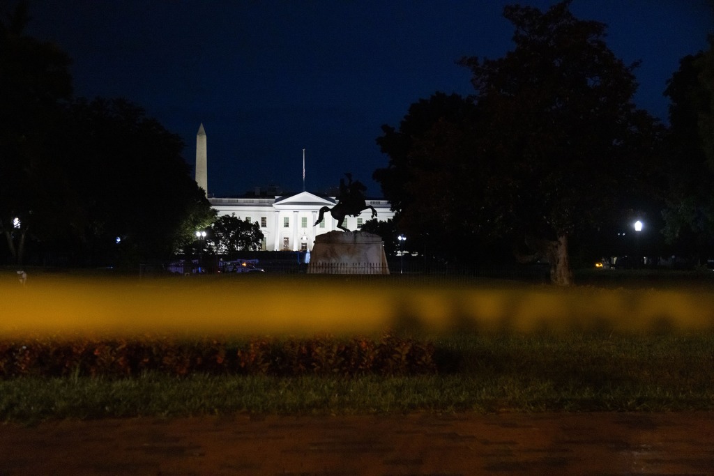 Lafayette Park and the White House in Washington, D.C. are seen blocked off after a lightning strike critically injured four people on August 4, 2022.