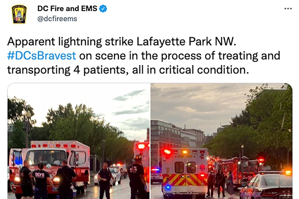 Four people were hospitalized after being hit by lightning in Lafayette Square in Washington DC.