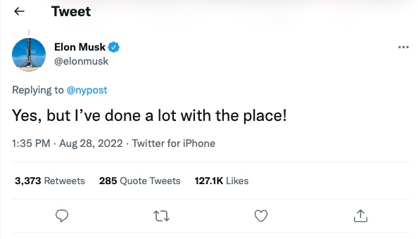 A photo of one of Elon Musk's tweets. 