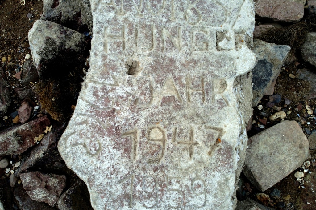 One of the 'hunger stones'  revealed by the low level of water in Worms, Germany.