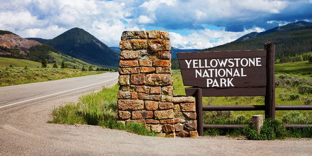 The entrance to Yellowstone National Park in Wyoming. 