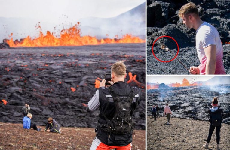 Tourist roasts marshmallows on active Iceland volcano