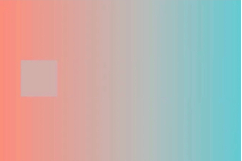 The square appears to change colors as it moves through the different hues of the rectangle.