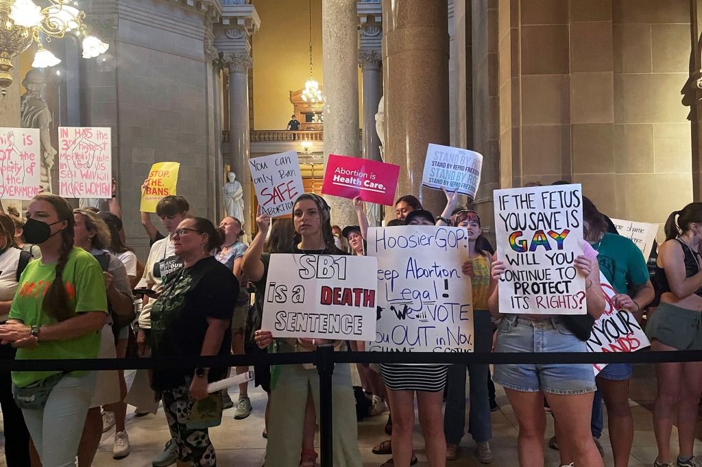 Abortion-rights protestors fill the Indiana Statehouse on Friday.