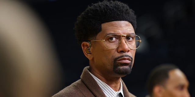 ESPN analyst Jalen Rose poses for a photo during Game 2 of the 2022 NBA Finals between the Boston Celtics and the Golden State Warriors June 5, 2022, at Chase Center in San Francisco.