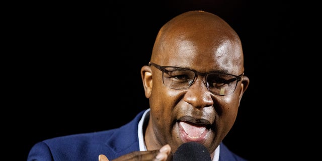 Jamaal Bowman speaks at a watch party on the night of the Democrat primary for New York's 16th Congressional District in Yonkers, New York, U.S., June 23, 2020.