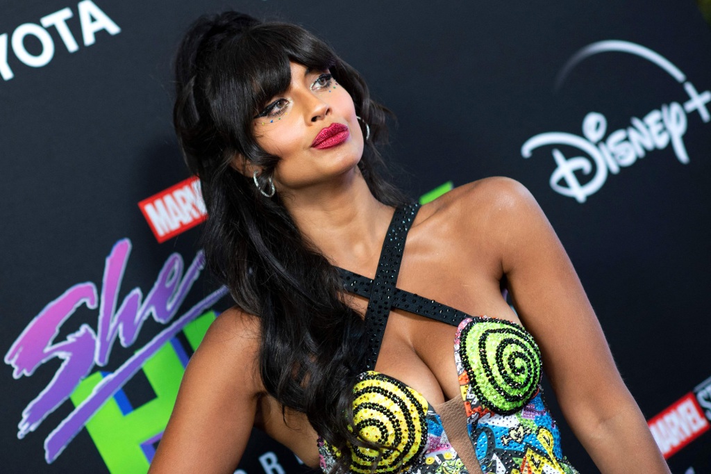 Jameela Jamil attends the premiere of the Disney+ series "She-Hulk: Attorney at Law" on Aug. 15 at the El Capitan Theater in Hollywood, California.