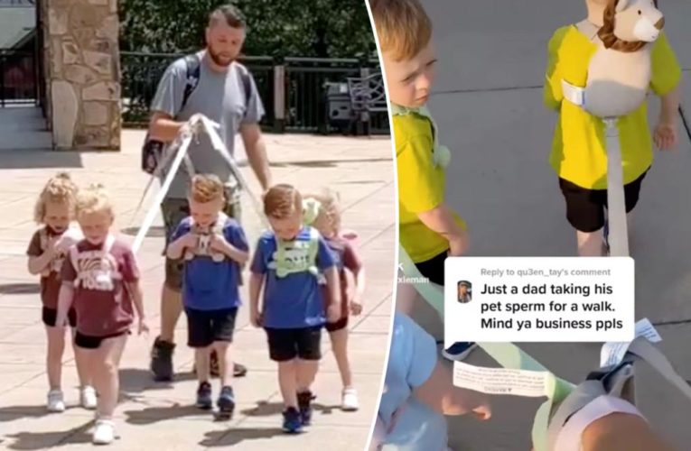 Dad divides social media for using a leash on his 5 kids