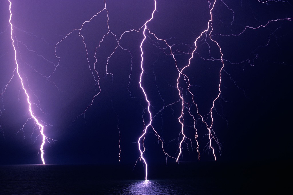 Multiple lightning strikes.