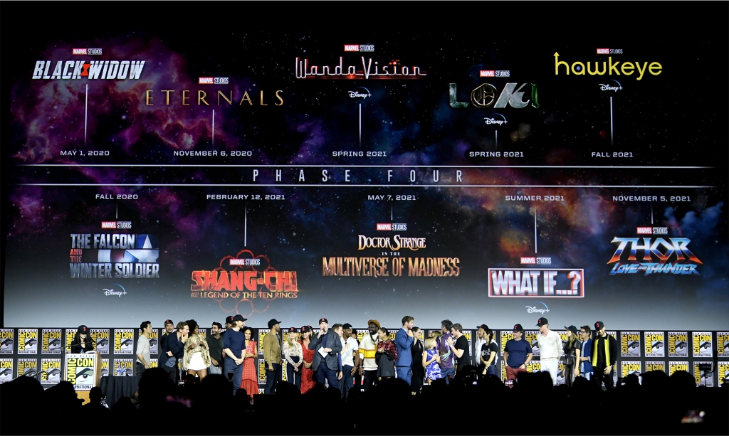 The Marvel Cinematic Universe Phase Four is announced with cast members during the Marvel Studios Panel during 2019 Comic-Con International at San Diego Convention Center on July 20, 2019 in San Diego, California. (Photo by Kevin Winter/Getty Images)