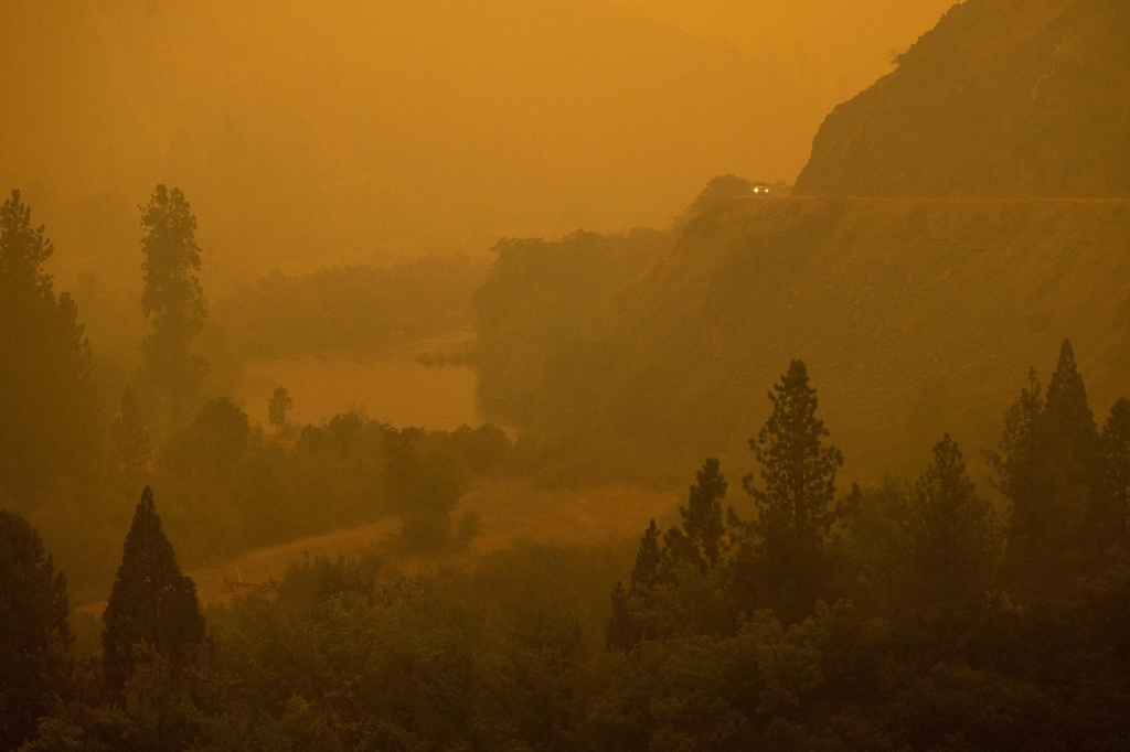 A valley in dense smoke