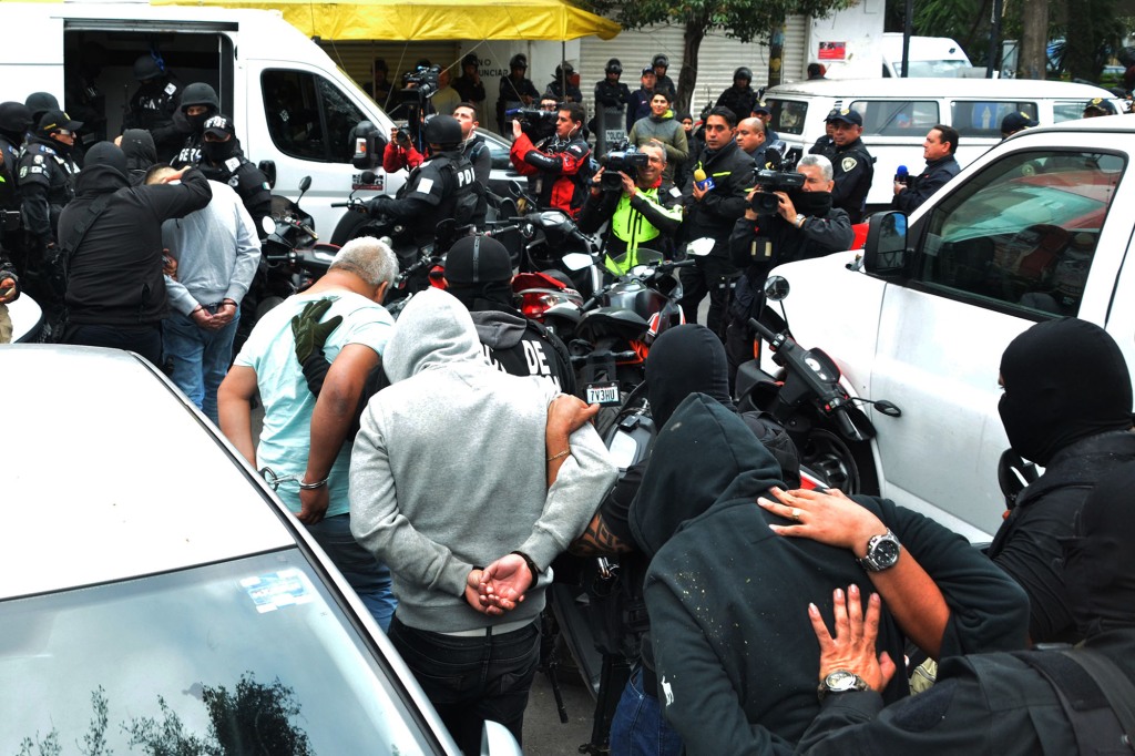 Police agents capture 31 alleged members of the cartel Union Tepito in Mexico City, Mexico, 22 October 2019