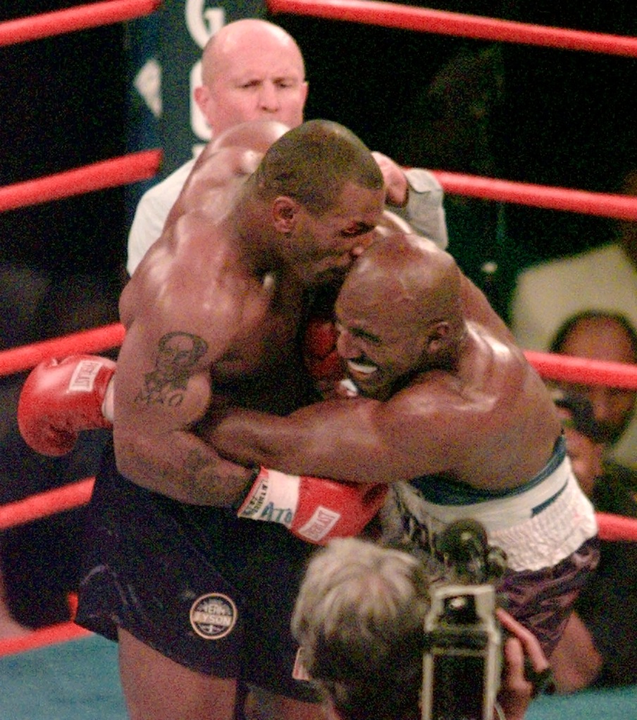 Tyson was suspended from boxing after sinking his teeth into Holyfield's ear during their face-off in '97. 