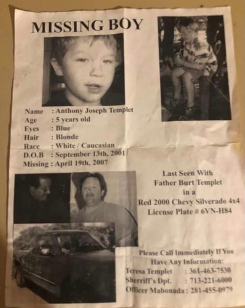 The Missing Boy flyer Shayna sent to the police after connecting with Anthony's biological mother, Teresa Thompson, and half-sister Netasha.
